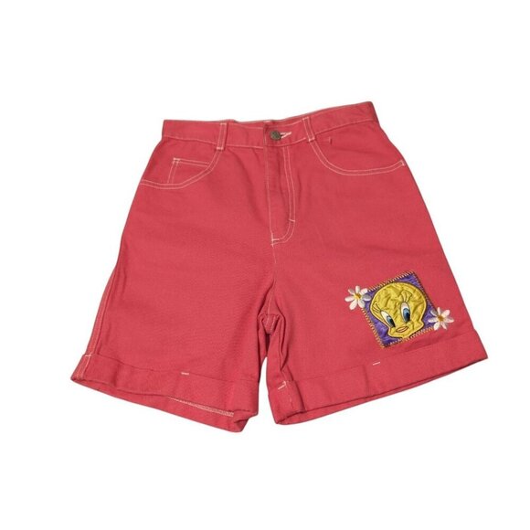 Vtg 1997 Warner Brothers Looney Tunes Tweety Bird Pink Shorts Girls Size 12 - Picture 1 of 16